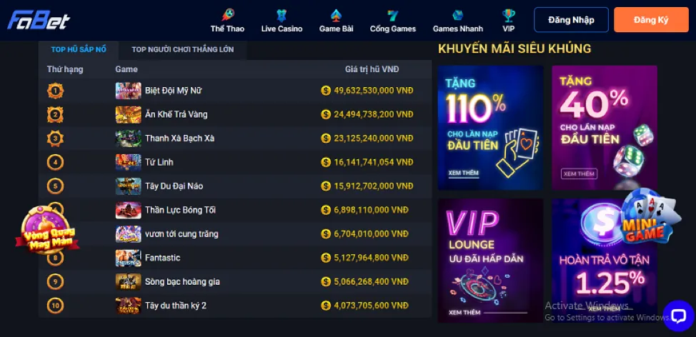Đa dạng trò chơi fh88 casino